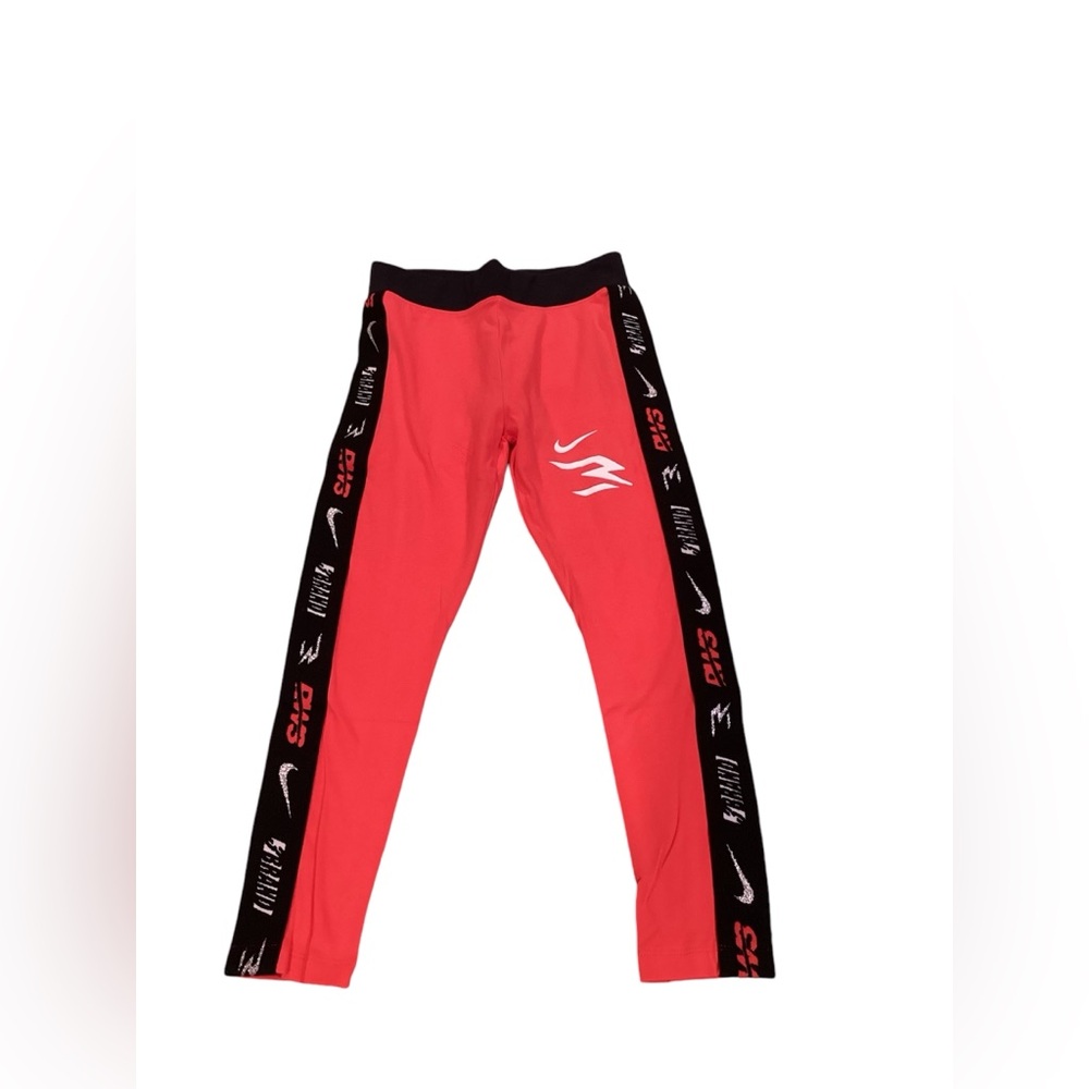 Nike 3Brand Girls Infrared Leggings Black Side‎ Stripe Size M 10/12 4Q0325-H07